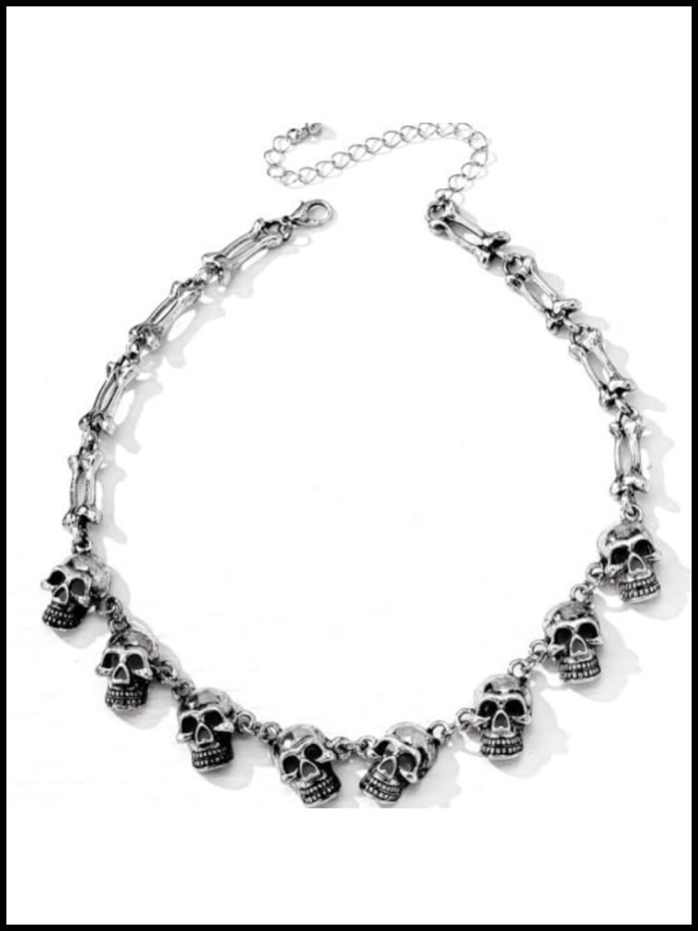 Gothic Skull Bone Chain Choker Necklace Antiqued Gold Silver Plated
